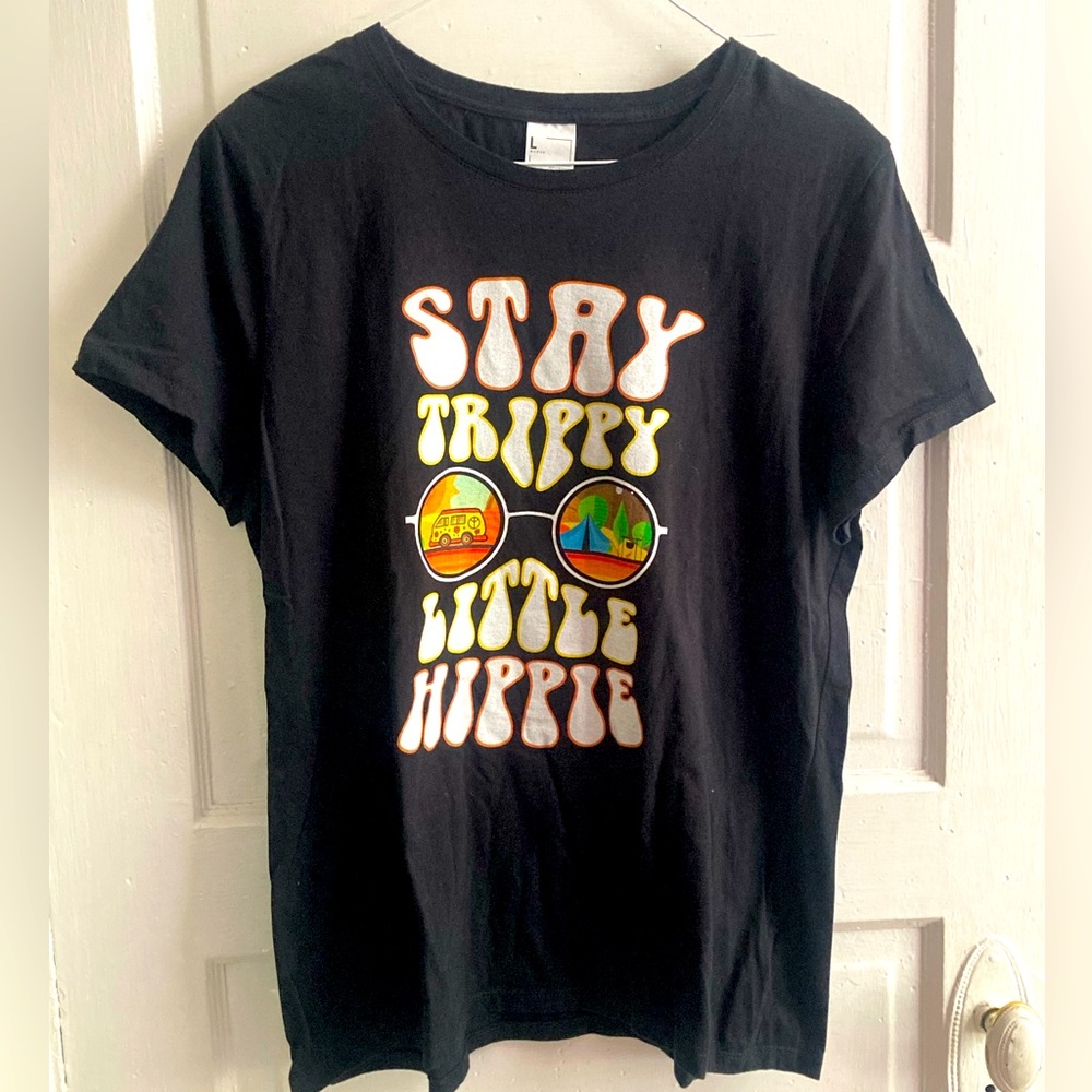 ‘Stay Trippy Little Hippie' Graphic Tee - Black